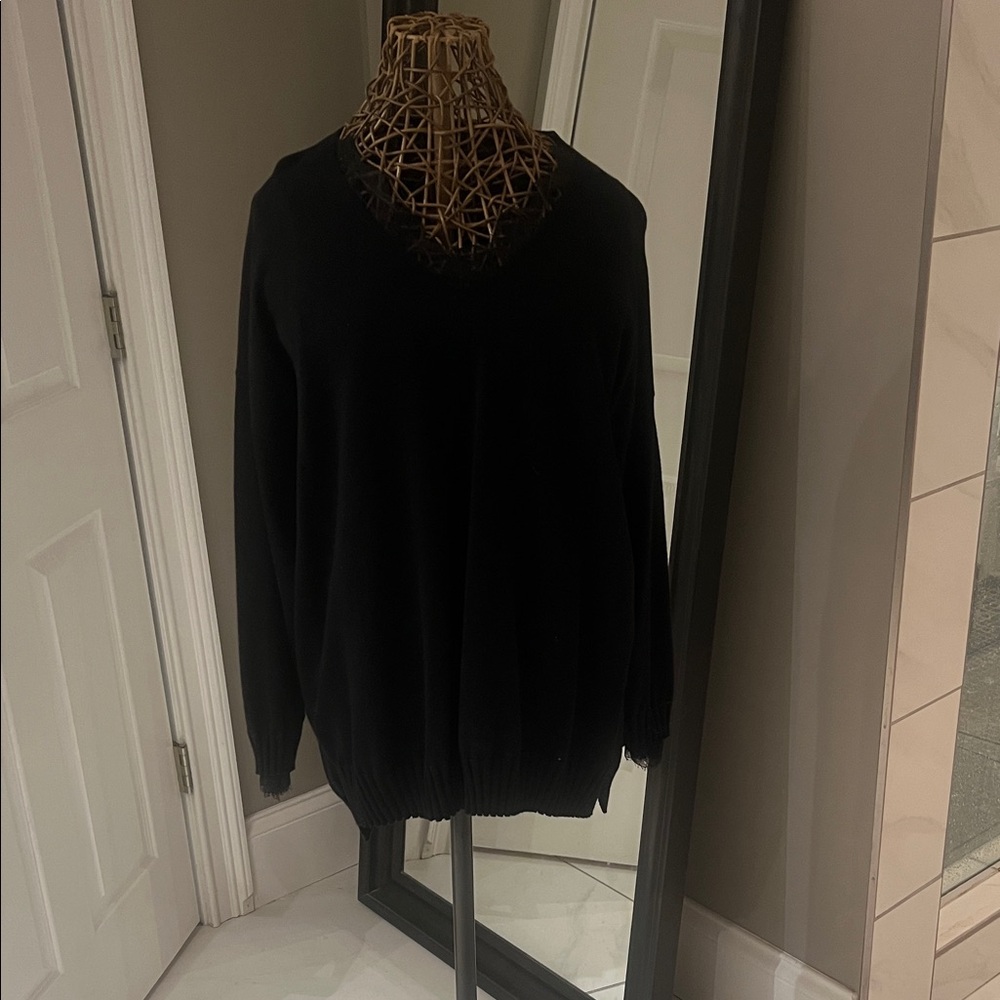 Adrianna Papell Black Sweater with Lace Accents